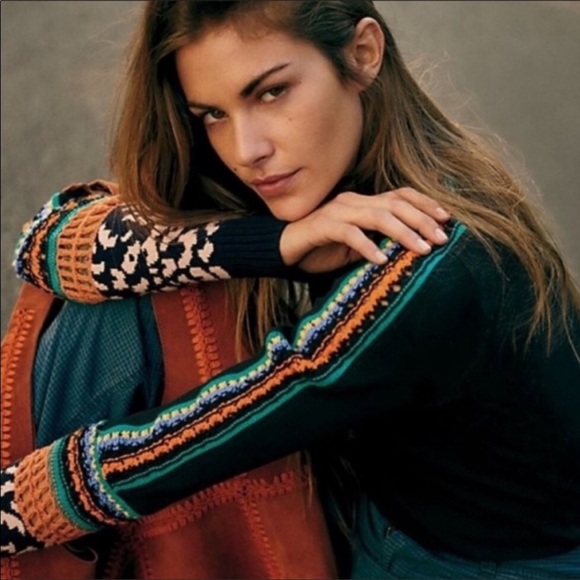 Free People Tops - Free People Switch It Up Mock Neck Contrast Cuff Thermal Long Sleeve Top